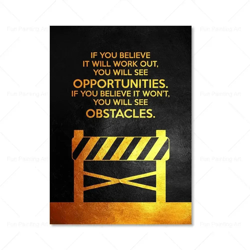 Motivational Quote Art Posters for Wall Black Golden Letters Inspiring Canvas Painting Wall Art Picture Office Living Room De