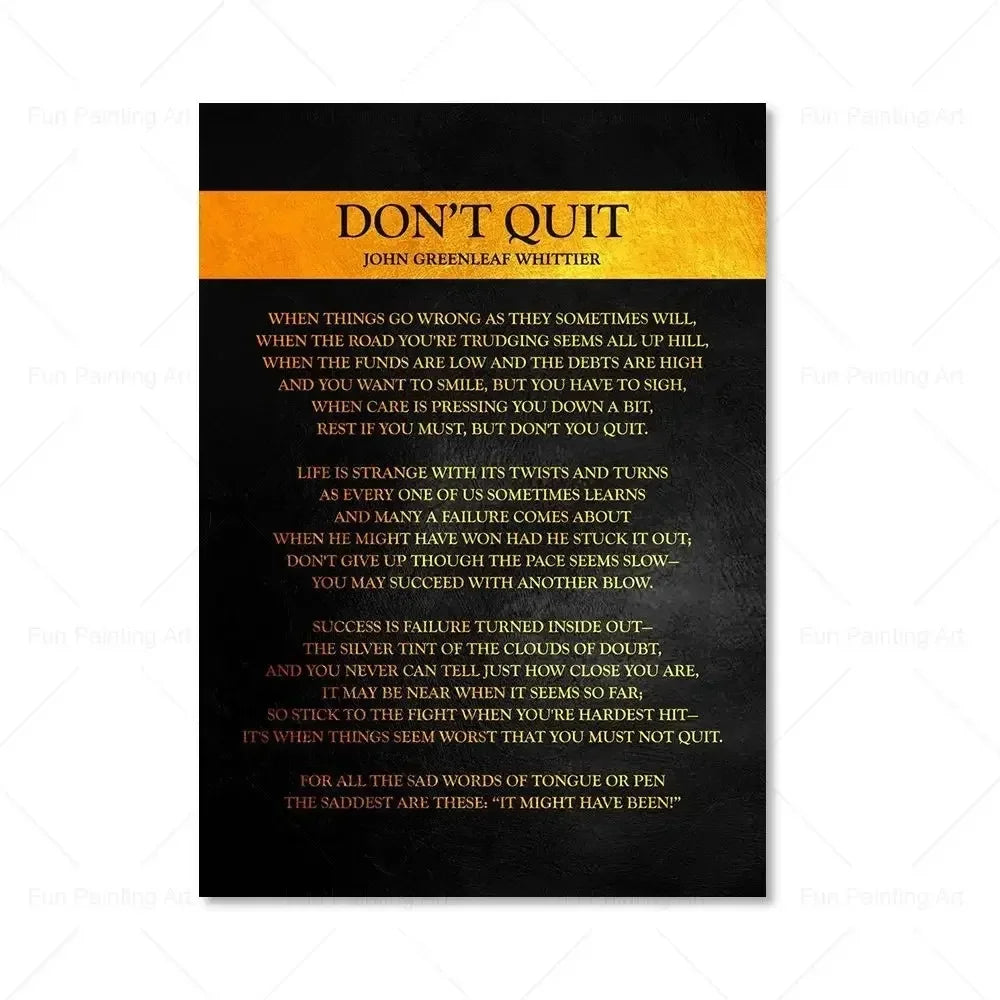 Motivational Quote Art Posters for Wall Black Golden Letters Inspiring Canvas Painting Wall Art Picture Office Living Room De
